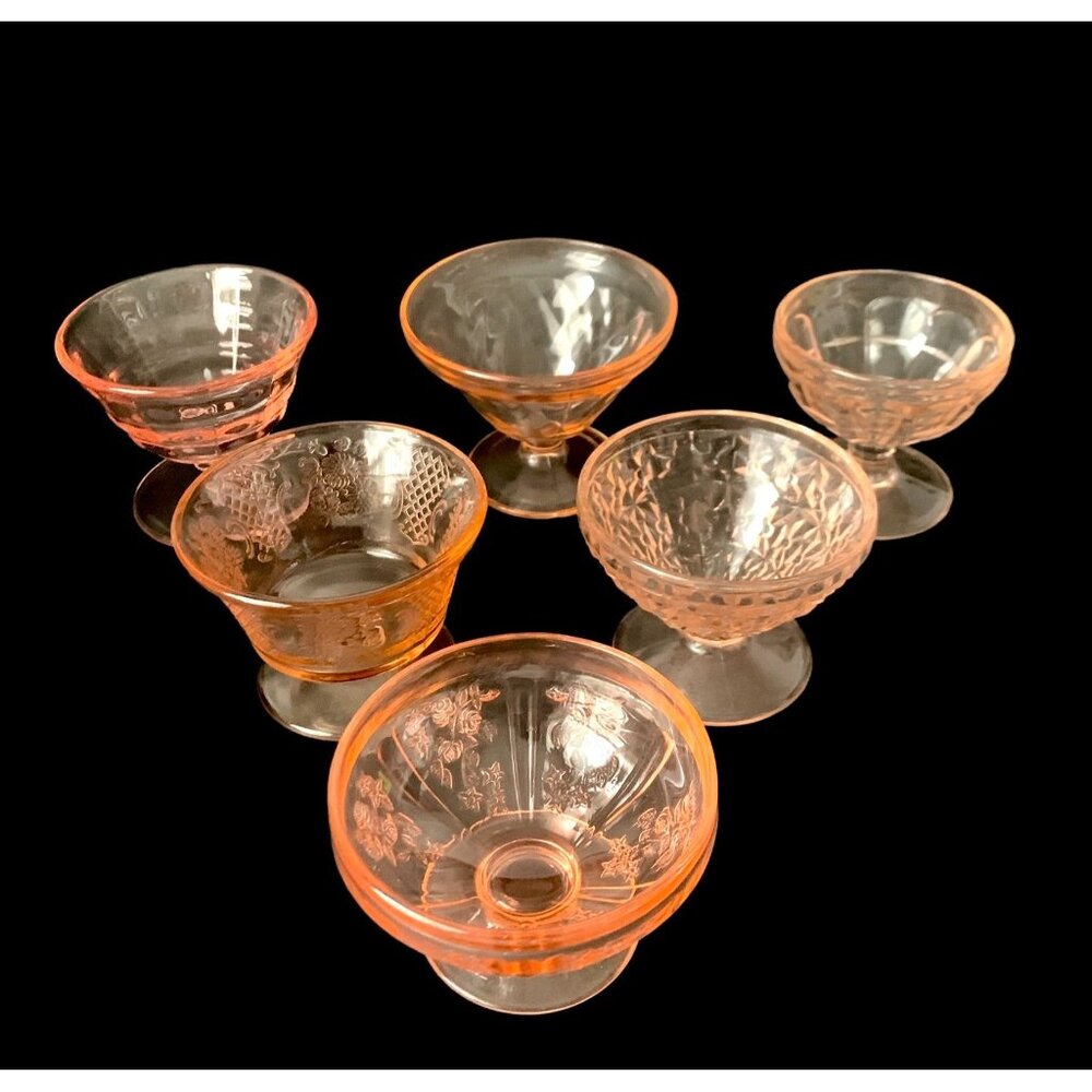 6 Mismatched Dessert Sherbert Dishes Depression Glass Pink